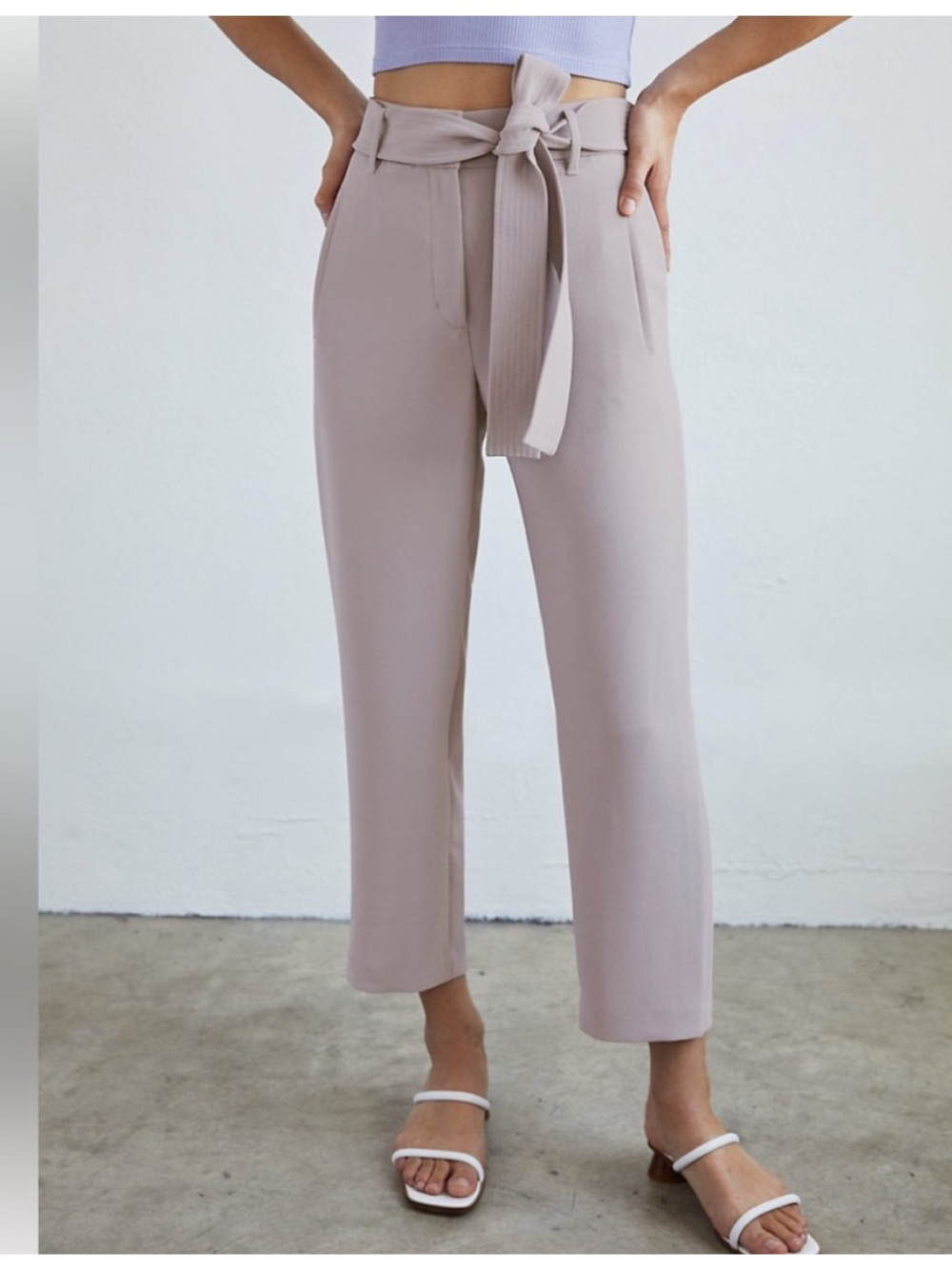 Aritzia Wilfred Tie-Front Pants Light Gray